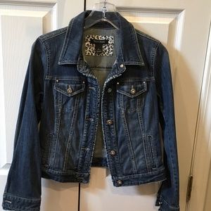 WHBM Denim Jean Ruffle Rhinestone Jacket
